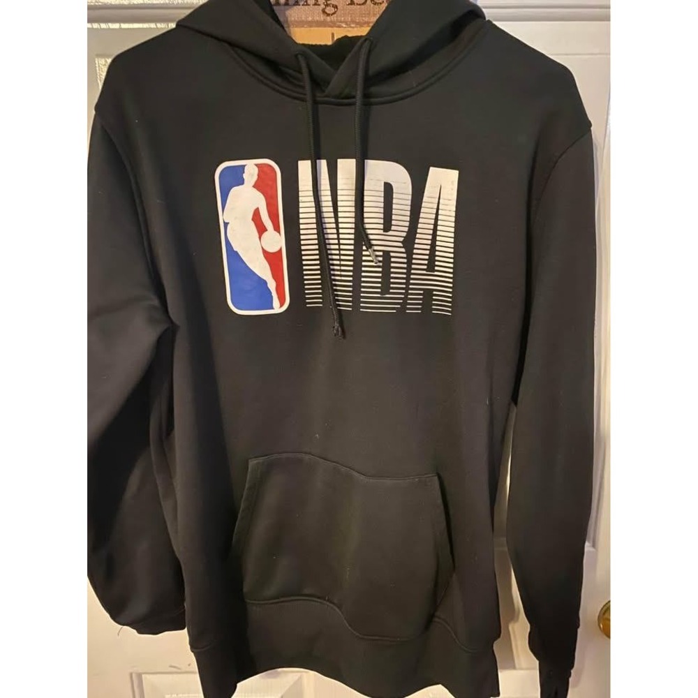 NBA Mens Logo Graphic Hoodie Black Long Sleeve Fleece Sweatshirt Small